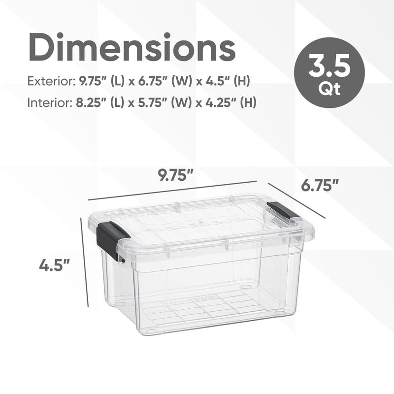 Superio Clear Storage Box with Lid, 3.5 Quart Plastic Container Bins for Organizing, Stackable