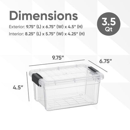 Superio Clear Storage Box with Lid, 3.5 Quart Plastic Container Bins for Organizing, Stackable
