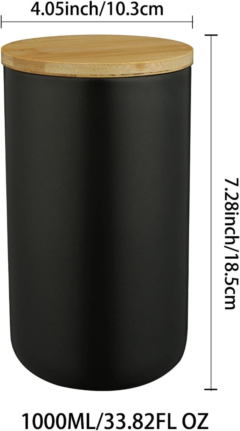 Ceramic Food Storage Jar Canister Modern Design Food Canisters with Airtight Seal Bamboo Lid, Loose Tea Coffee Spice Nuts Snacks Storage Jar Canister (Black 33.81oz/1000ml)