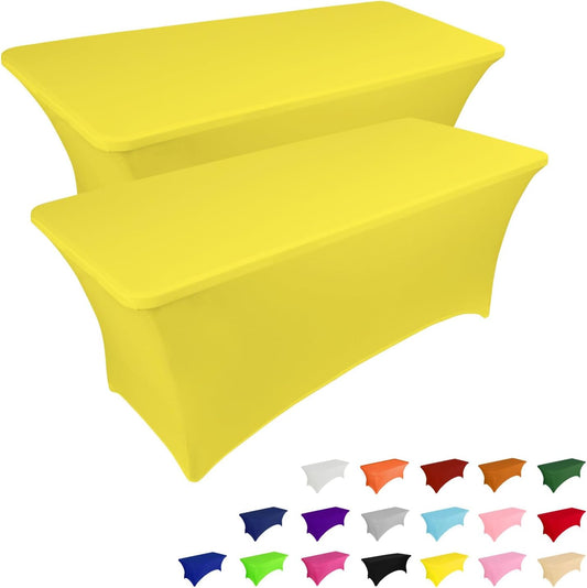 IVAPUPU 2 Pack 6FT Table Cloth for Rectangular Fitted Events Stretch Yellow Table Covers Washable