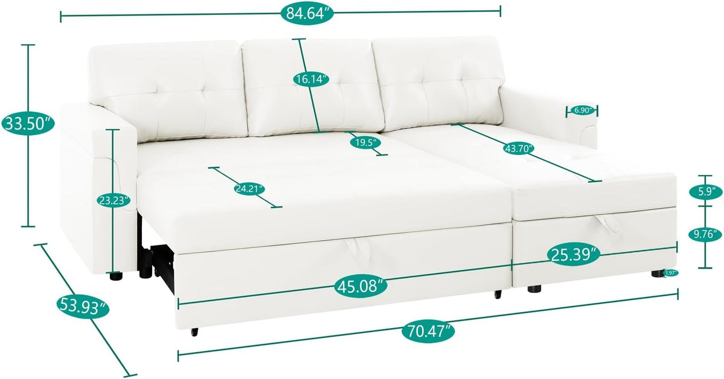 Naomi Home Transform Any Space: Sleeper Sectional Sofa with Convertible Sofa Bed & Inviting Chaise. Find Tranquil Comfort with Stress-Relieving Design & Durable Cushions - White/Air Leather