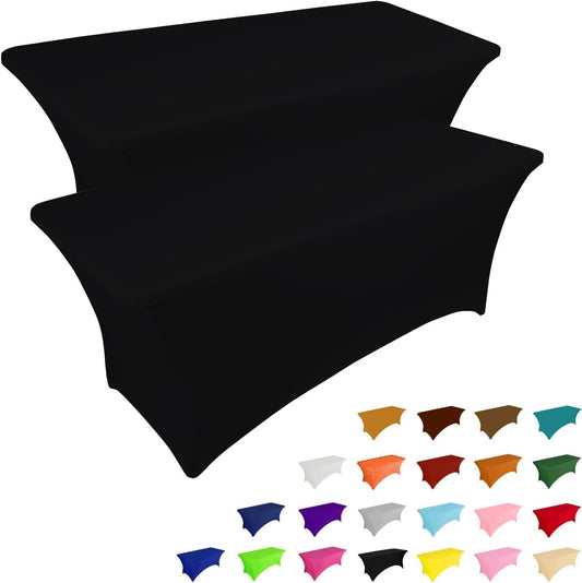 IVAPUPU 2 Pack 6FT Table Cloth for Rectangular Fitted Events Stretch Black Table Covers Washable