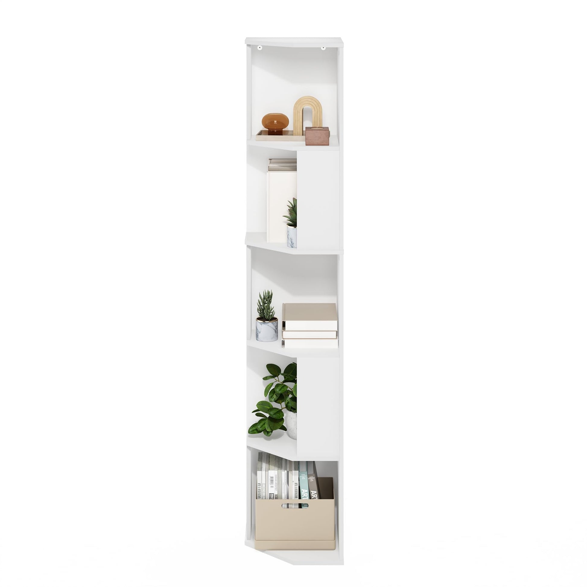 Furinno ECON Corner Shelf, 5-Tier Corner Book Shelf, Standing Storage Shelves, Cube Display Rack