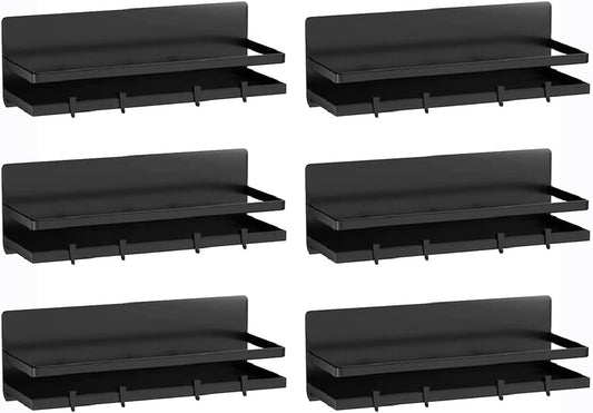 Magnetic Spice Rack for Refrigerator,Magnetic Shelf Fridge Organizer for Kitchen, Spice Rack Space Saver Container for Kitchen/Apartment, Drill Free, Black 6 Pack