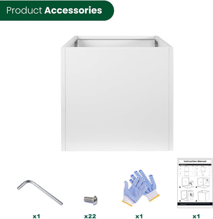 White Steel Planter Square Outdoor Planters Galvanized Steel Planter Box Indoor Metal Large Planters Cube Heavy Duty Flower Pot 32 Inch Modern Commercial Residential for Trees Patio Deck Yard Garden