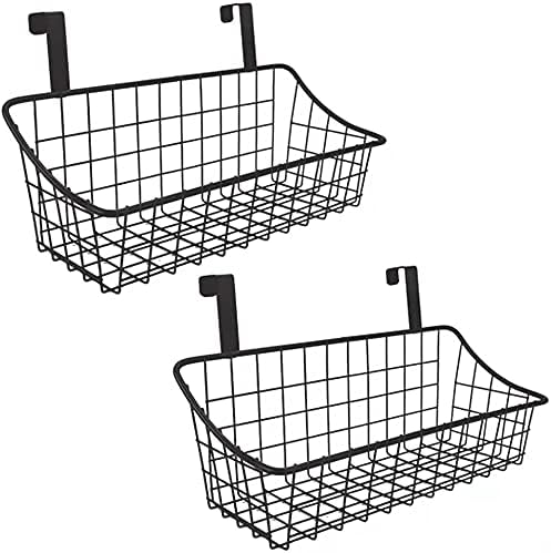 Wire Storage Basket No Drilling Wall Hanging Baskets with Adhesive for Kitchen, Bathroom, Bedroom Storage 2 Pack Black