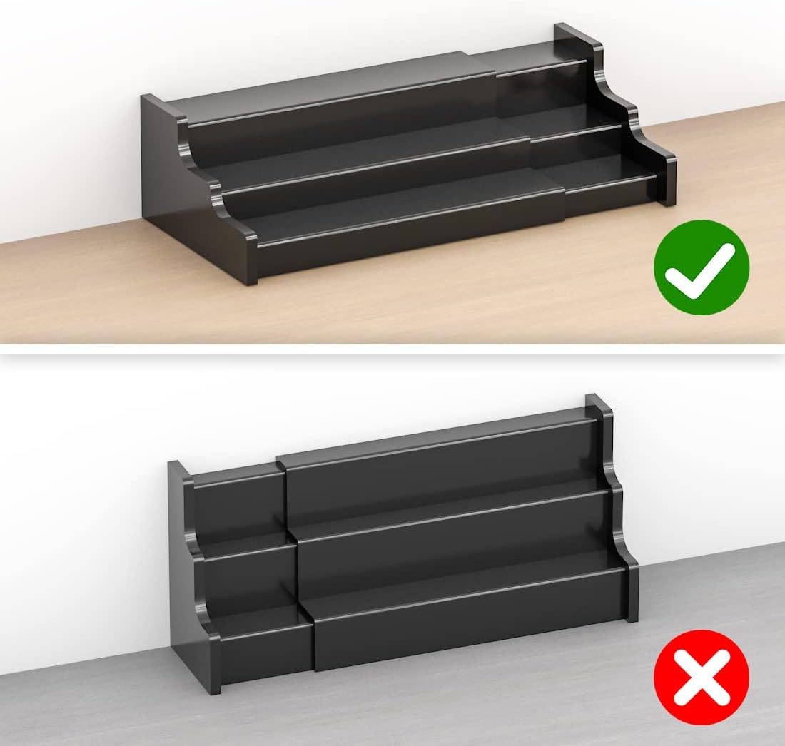 Spice Rack Organizer For Cabinet - 3 Tier Black Bamboo Wooden Expandable Display Shelf from 12.70 to 22.20 inch