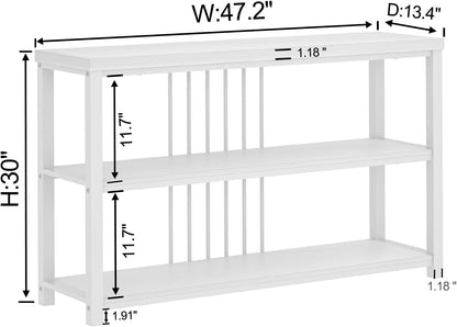 FOLUBAN Modern Sofa Console Table for Entryway, 3 Tier Wood Foyer Table for Hallway Living Room Behind Couch, White Oak