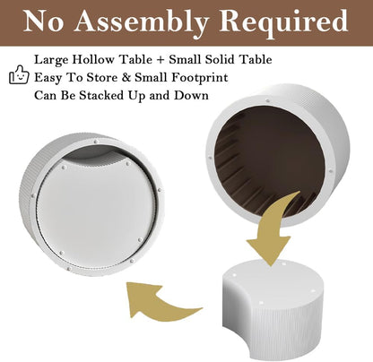 Round Nesting Coffee Table White Round Fluted Coffee Table Set of 2 for Living Room Small Circle Drum Coffee Tables Crescent End Table (White A 27in)