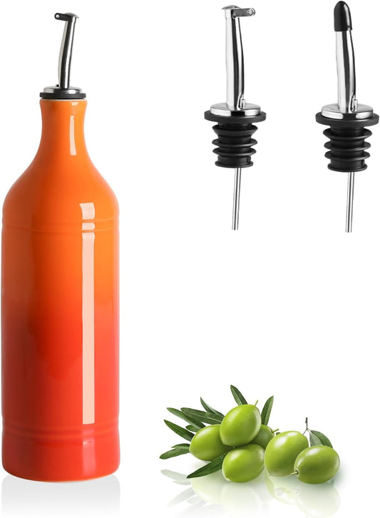 Sweejar Ceramic Olive Oil Dispenser Bottle, 20 Oz EVOO Oil and Vinegar Dispensing Bottle with Spout
