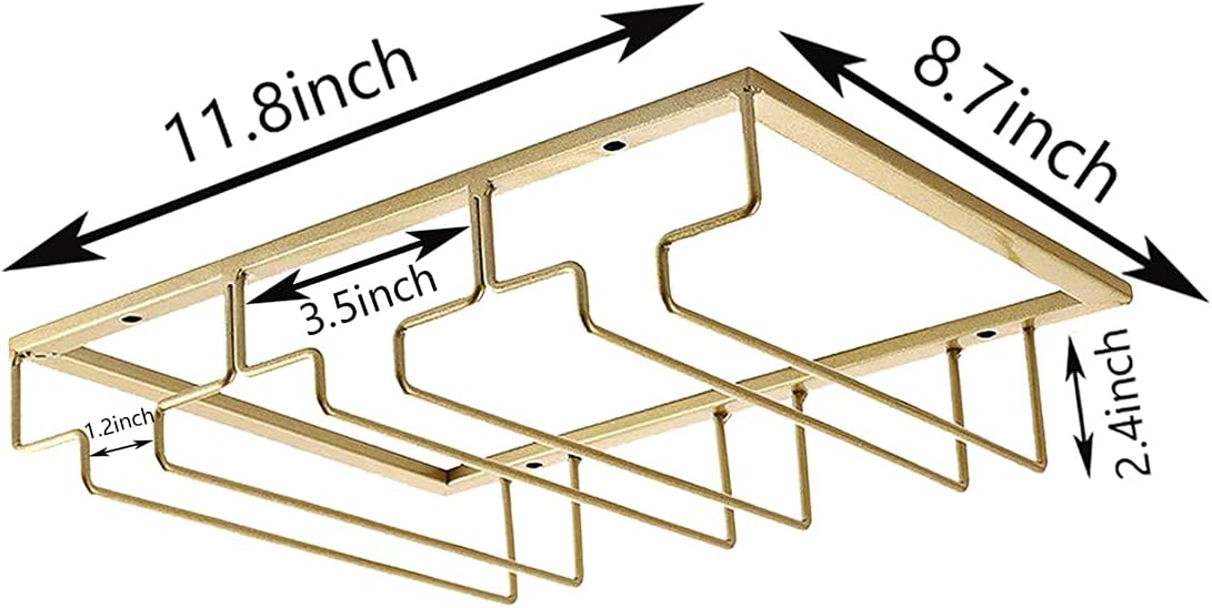 eywlwaar Wine Glass Rack Wine Glass Hanging Rack Metal Wine Glass Holder (Gold, 3 Rows-1 Pack)