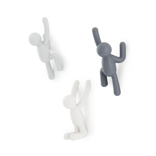 Umbra Buddy Wall Hooks, Decorative Wall Mount Coat Hooks, Set of 3, Grey