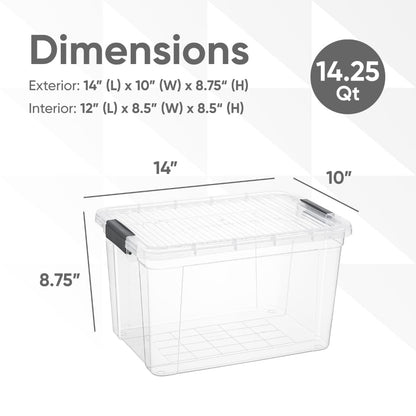 Superio Clear Storage Boxes with Lids, 14.25 Quart Plastic Container Bins for Organizing, Stackable