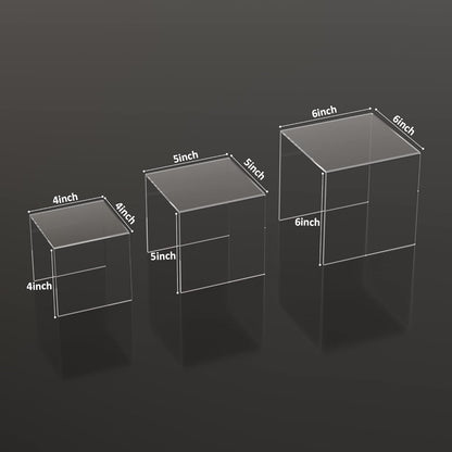 Square Acrylic Shelf Risers 3pcs, Acrylic Dessert Table Display Set, Clear Acrylic Showcase Collectibles Display Shelf for Funko Pop, Cupcake, Toys, Watches, Table Decorations - 4''x5''x6''