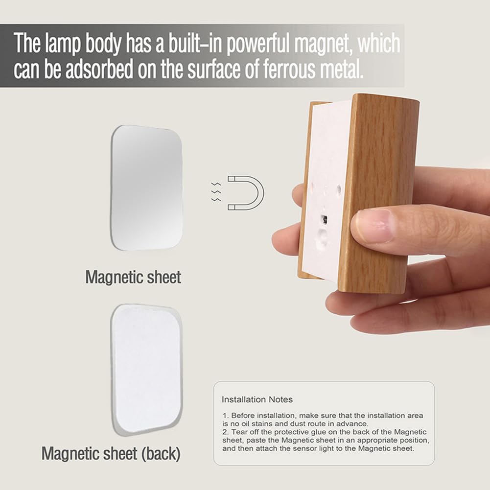 LANDGOO White Ash Wood Night Light Step Light - Smart Motion Sensor Stair Lighting, Rechargeable 2700K LED for Bedroom Hallway Safety, Easy Install (1 Pack)