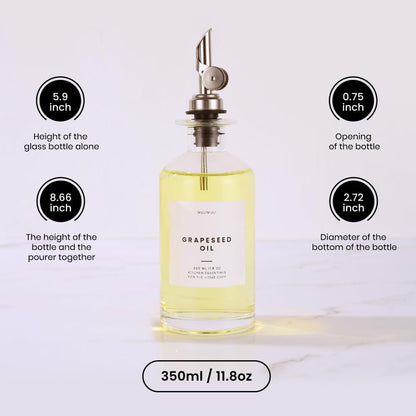 Molimoli Olive Oil Dispenser Bottle for Kitchen, Oil Dispenser w. Weighted Pourer, Glass Bottle Dispenser for Kitchen, Olive Oil Cruet, Glass Olive Oil Bottle | 350ml, Set of 4