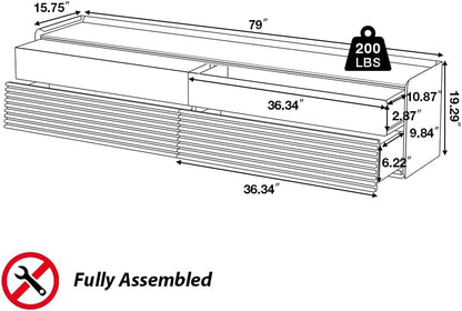 POVISON Fully-Assembled Mid Century Modern TV Stand, 78.74" Wood Media Console with Adjustable LED Light, Entertainment Center with Storage for Living Room