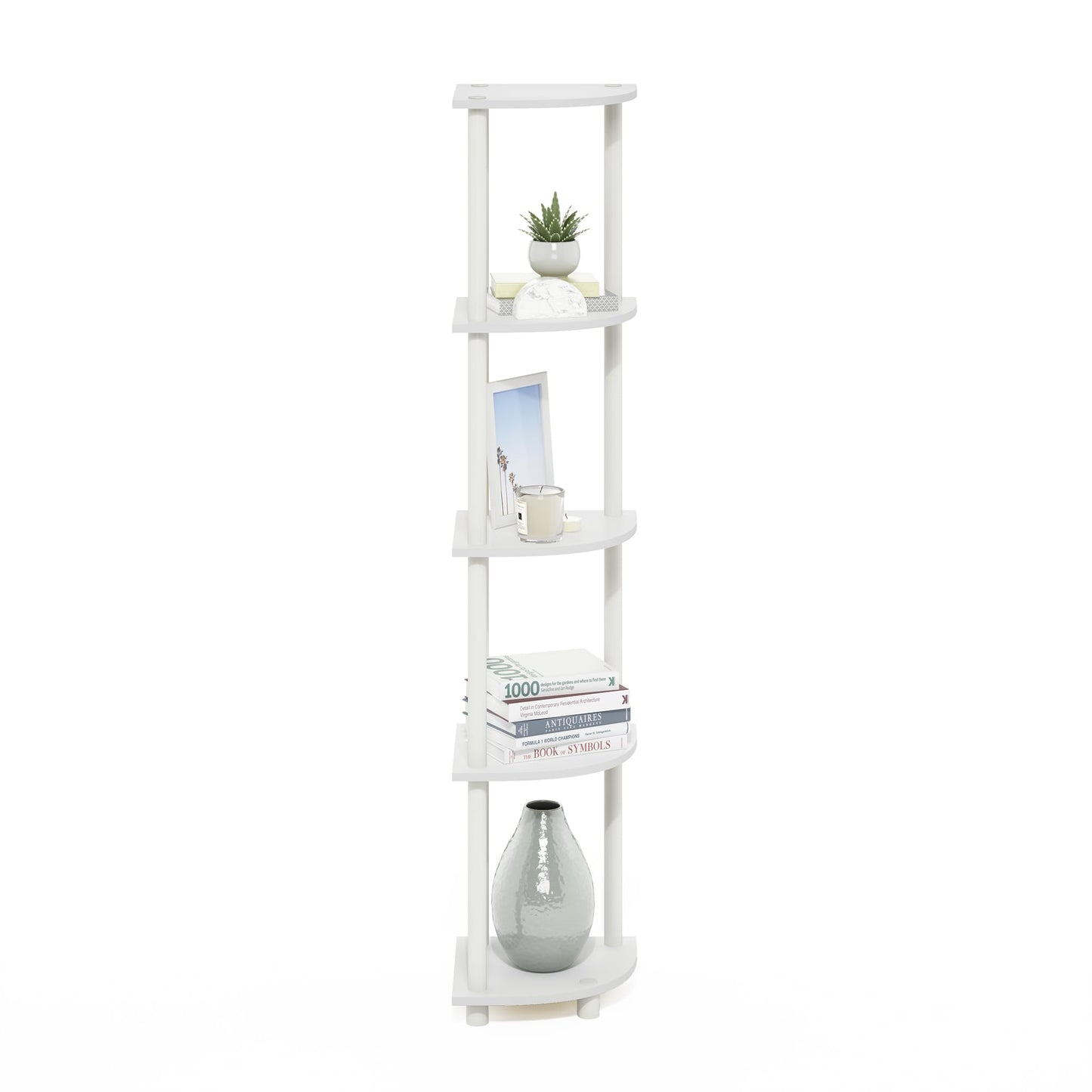 Furinno Turn-N-Tube Corner Shelf, 5-Tier Corner Bookshelf, Open Storage Shelves, for Organization