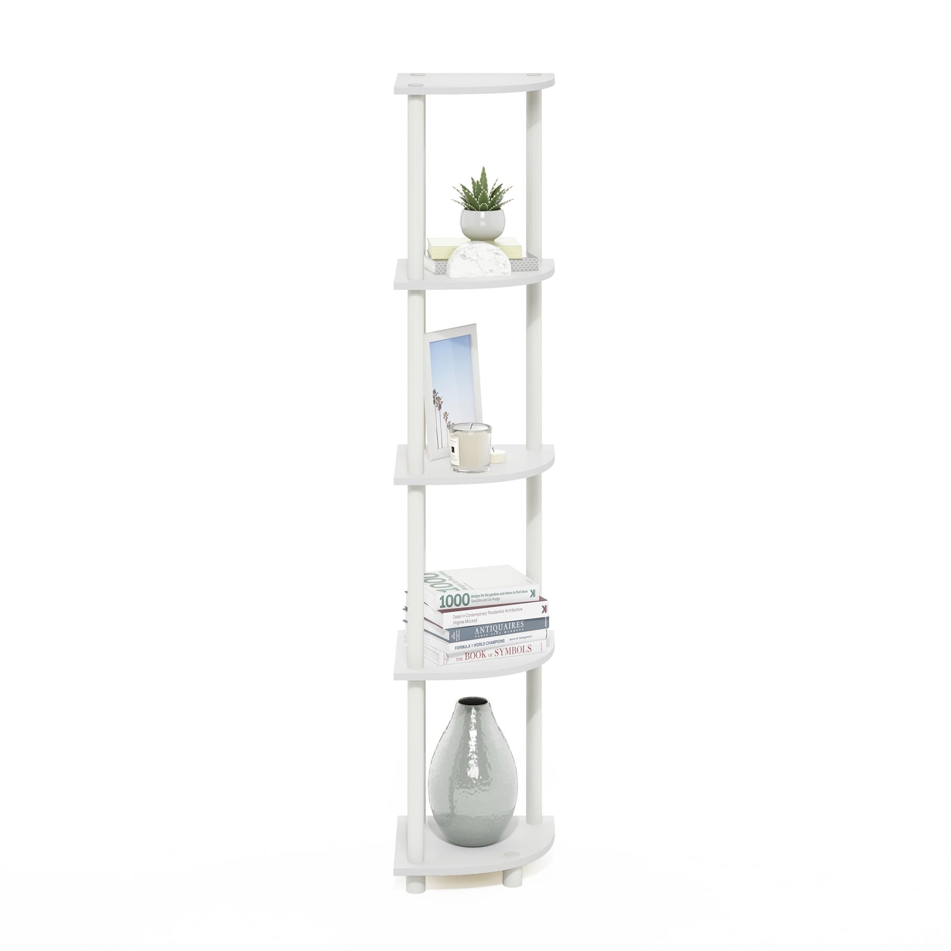 Furinno Turn-N-Tube Corner Shelf, 5-Tier Corner Bookshelf, Open Storage Shelves, for Organization