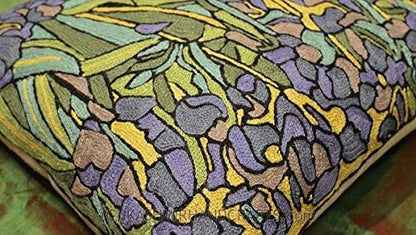 Van Gogh Irises Pillow Cover Green Floral Pillowcase Needlepoint Flower Chair Cushion Accent Botanical Flowery Outdoor Cushions Plant Hand Embroidered Wool Size 18x18