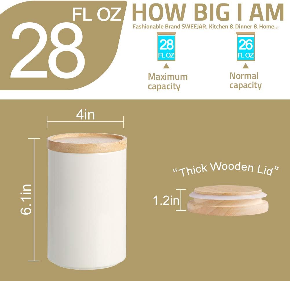 Sweejar Kitchen Canisters Ceramic Food Storage Jar, Stackable Containers with Airtight Seal Wooden Lid for Serving Ground Coffee, Tea, Sugar, Salt and More - 28 Fl Oz (Black)
