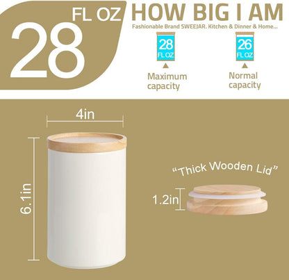 Sweejar Kitchen Canisters Ceramic Food Storage Jar, Stackable Containers with Airtight Seal Wooden Lid for Serving Ground Coffee, Tea, Sugar, Salt and More - 28 Fl Oz (Gray)