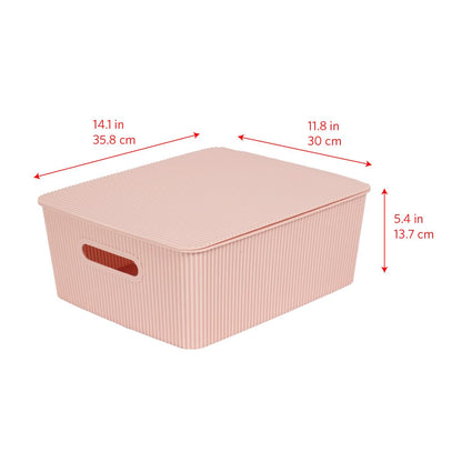 Glad Storage Baskets with Lids - Set of 4 Stackable Plastic Boxes with Handles - Decorative Shelf