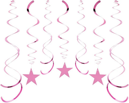 Star Party Hanging Swirls, 30 PCS, Pink Foil Ceiling Party Favors for Birthday Decorations, BabyShower,Graduation,Wedding