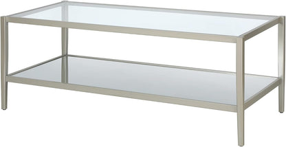 Henn&Hart 45" Wide Rectangular Coffee Table with Mirror Shelf in Satin Nickel, Coffee Table coffee tables for living room, studio apartment essentials