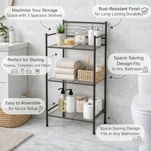 Bath Bliss 3 Tier Storage Shelf | Freestanding | Dimensions: 17.3"x 10.6"x 35.8 | Free Standing |