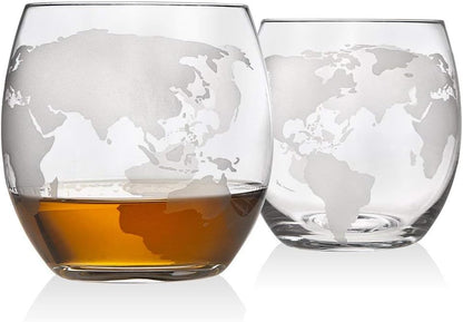 Godinger Whiskey Decanter Globe Set with 4 Etched Glasses for Liquor, Scotch, Bourbon, Vodka, Gifts for Men - 850ml Clear