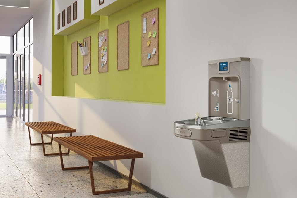 Elkay LZS8WSLK EZH2O Bottle Filling Station with Single ADA Cooler, Filtered, 8 GPH, Light Gray, Commercial, Light Gray Granite