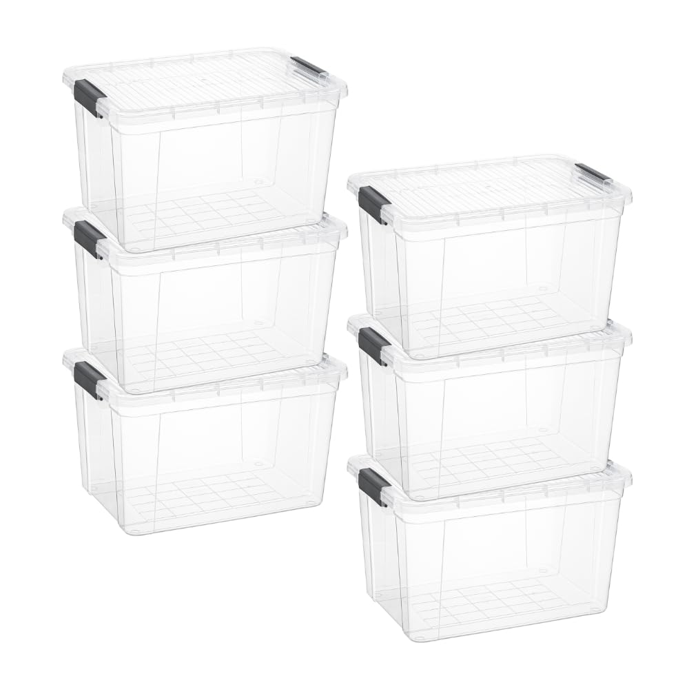 Superio Clear Storage Boxes with Lids, 14.7 Quart Plastic Container Bins for Organizing, Stackable