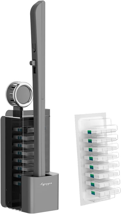 Disposable Toilet Brush with Replaceable Heads, Wall-Mounted Holder, Hygienic Bathroom Cleaning Tool (Dark Grey Toilet Brush + 8 Refills)