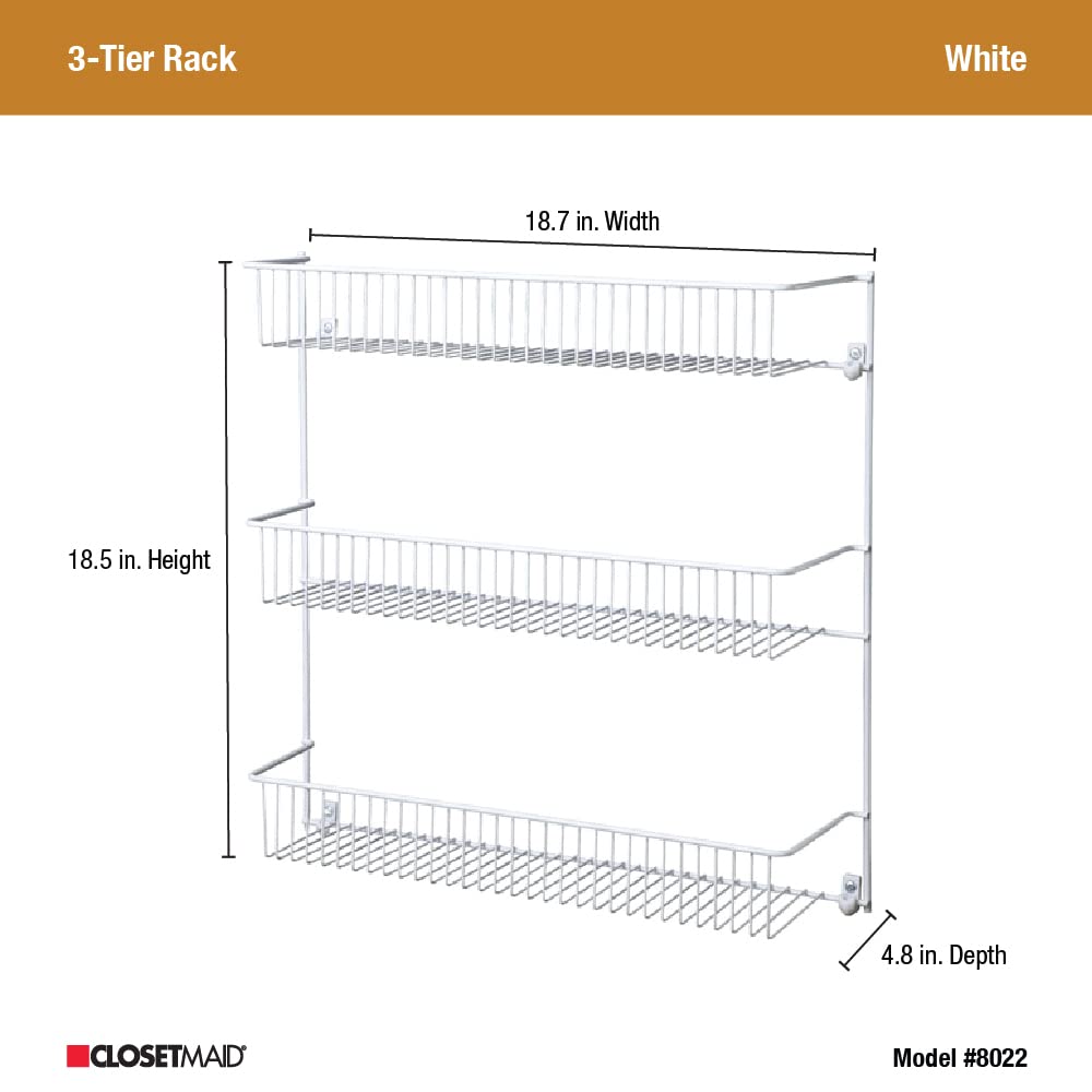 ClosetMaid 3-Tier Hanging Wall Mounted Metal Rack for Spices, Shelf Storage, Pantry Organization