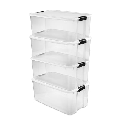 Sterilite 4-Pack Ultra Latching Box, Storage Bins with Lids, Clear Plastic, 116 Quart - Heavy-Duty