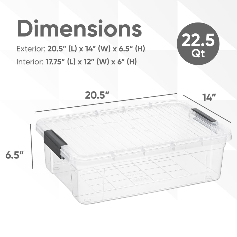 Superio Clear Storage Box with Lid, 22.5 Quart Plastic Container Bins for Organizing, Stackable