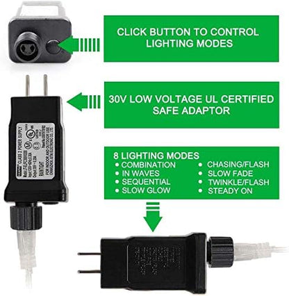 33FT 100 LEDs String Lights Waterproof Fairy Lights 8 Modes with Memory 30V UL Certified Power Supply for Home, Garden, Wedding, Party, Christmas Decoration Indoor Outdoor (Blue)