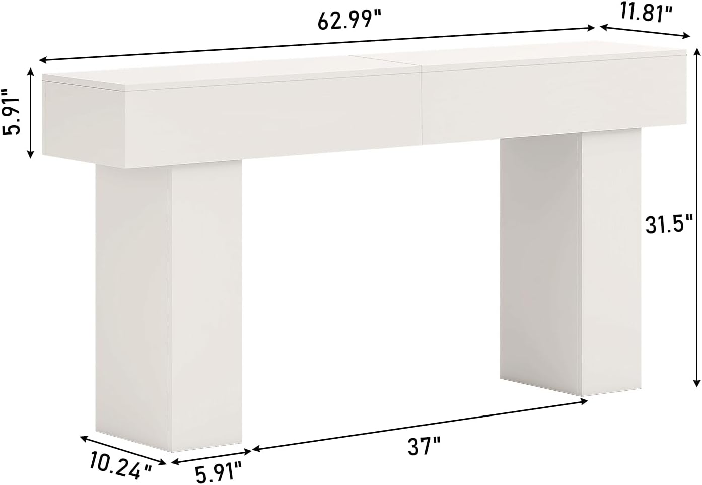 63 Inch Long Console Table for Entryway, Farmhouse Wood Rectangular Sofa Table Behind Couch Table, Narrow Entryway Table for Living Room, Entrance, Hallway, Foyer, Easy Assembly (Classic White)