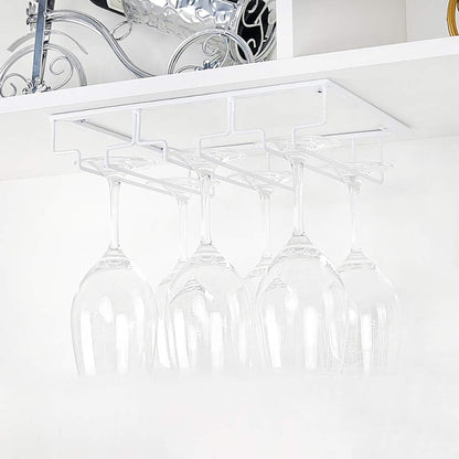 Wine Glass Rack - Under Cabinet Stemware Wine Glass Holder Glasses Storage Hanger Metal Organizer for Bar Kitchen White