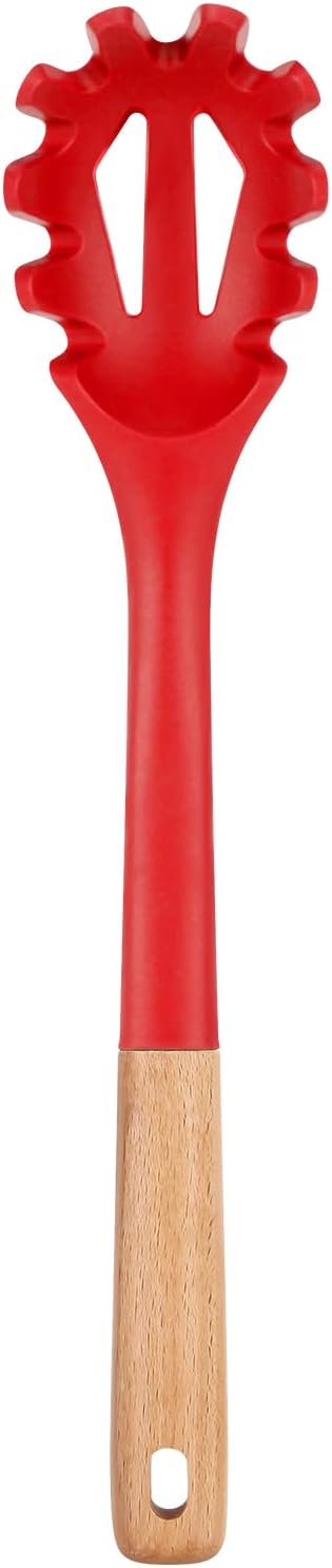 Silicone Pasta Fork, Kitchen Heat Resistant Noodle Spoon Server, BPA Free Spaghetti Strainer,12.8
