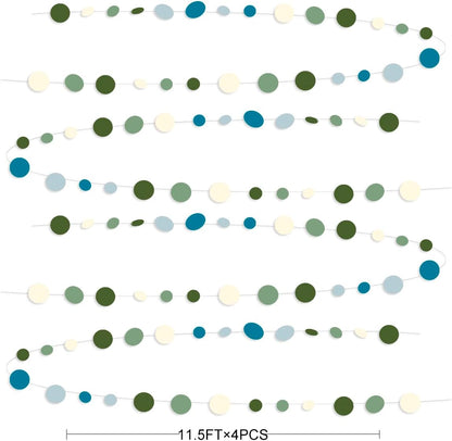 Sage Green and Dusty Blue Party Decorations Polka Dots Garlands Hanging Paper Circle Dots Streamer for Men Boy Birthday Baby Shower Wedding Engagement Retirement Silly Goose Party Decorations Supplies