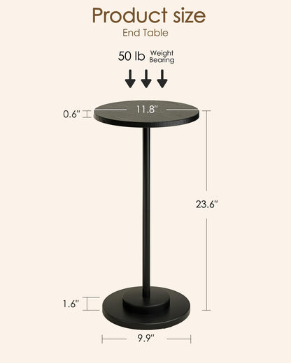 Masupu Drink Table, Round Side Table for Small Spaces, Pedestal Side Table, Small End Table with Metal Base, for Living Room, Bedroom, Bathroom, Black