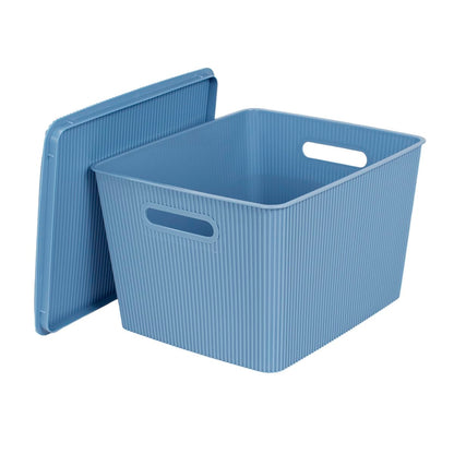 Glad Storage Baskets with Lids - Set of 4 Stackable Plastic Boxes with Handles - Decorative Shelf