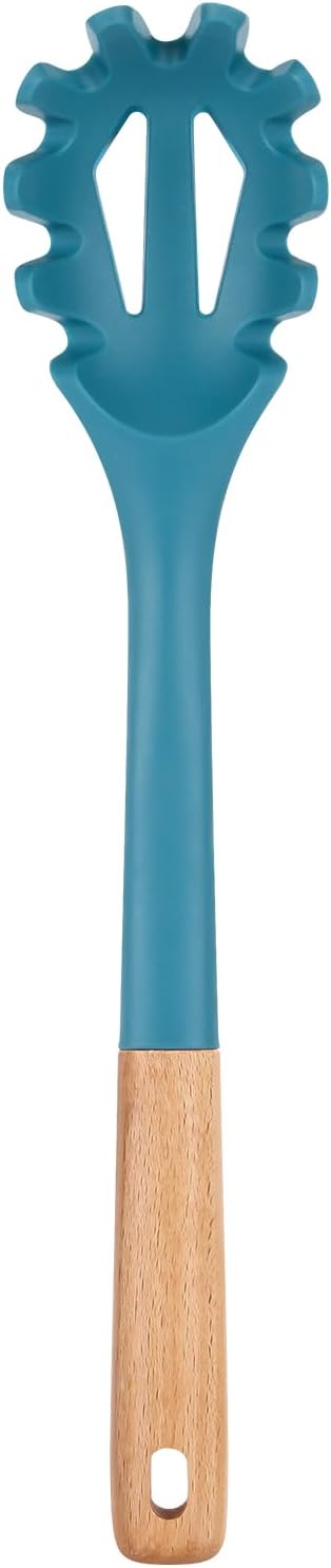 Silicone Pasta Fork, Kitchen Heat Resistant Noodle Spoon Server, BPA Free Spaghetti Strainer,12.8
