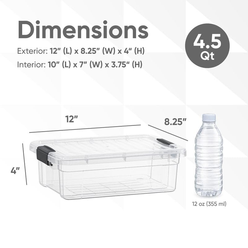 Superio Clear Storage Box with Lid, 4.5 Quart Plastic Container Bins for Organizing, Stackable
