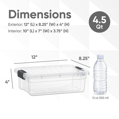Superio Clear Storage Box with Lid, 4.5 Quart Plastic Container Bins for Organizing, Stackable