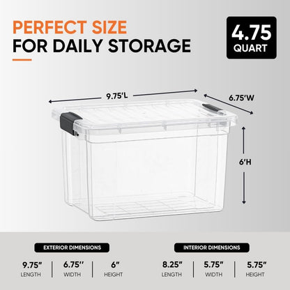 Superio Deep Storage Organizer Bin with Lid X-Deep Small Clear Storage Box with Latch for Home