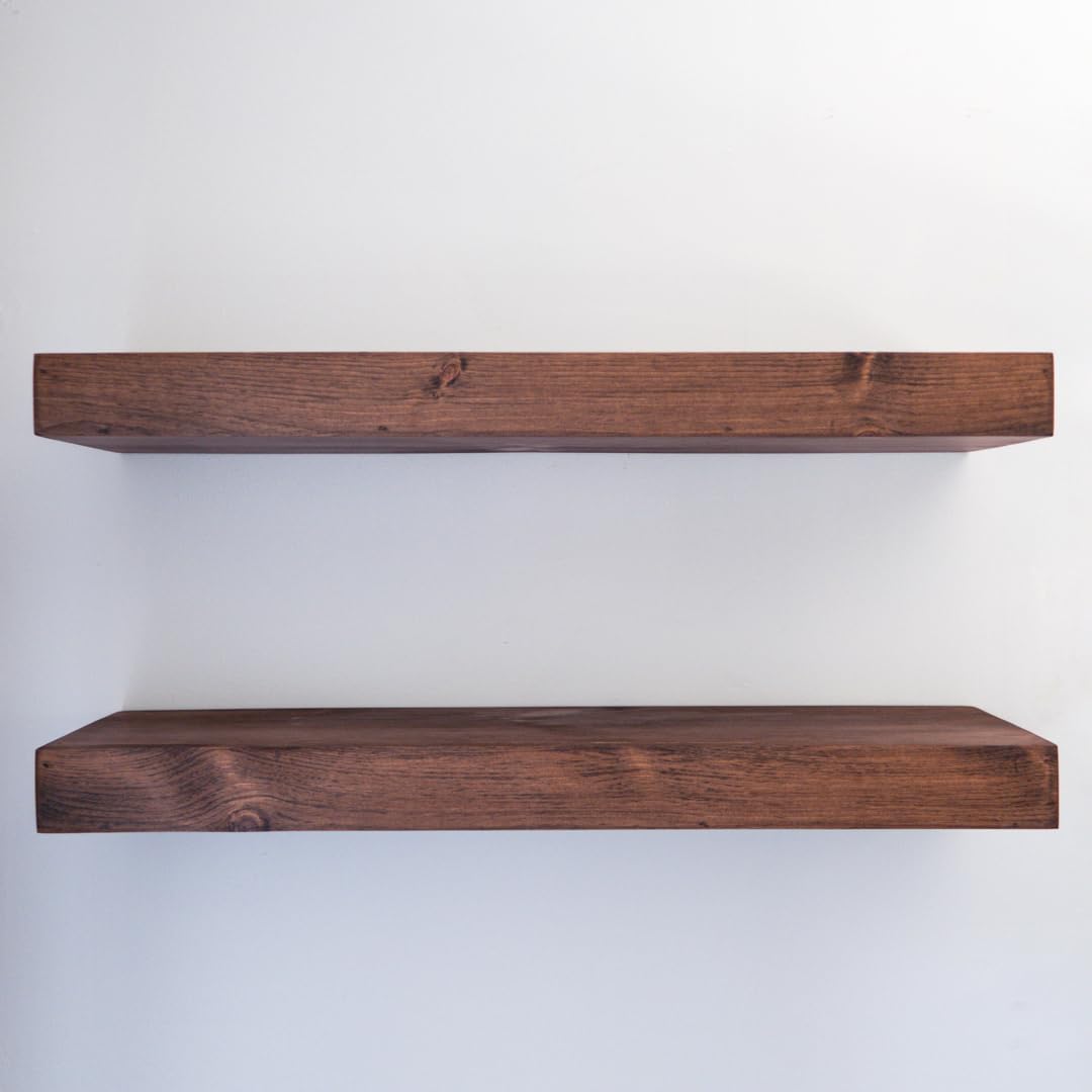 Modern Floating Shelves 3 Inches Thick for Wall, Wide Shelves for Kitchen, Living Room, Bedroom, and Bathroom, Natural Pine Wood, Rustic Wooden Shelf, (Set of 2) (Provincial, 24Lx3Hx8D)
