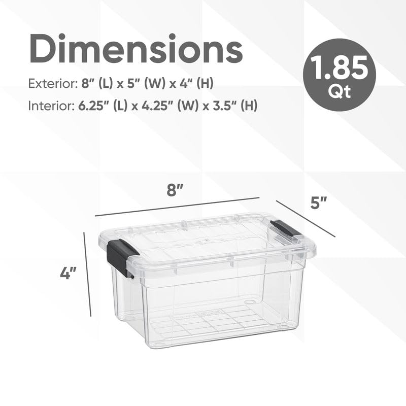 Superio Clear Storage Box with Lid, 1.85 Quart Plastic Container Bins for Organizing, Stackable